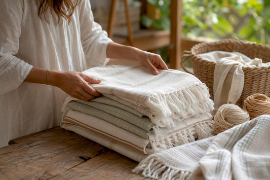 Artisan hands with natural fiber textiles