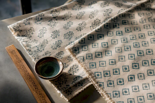 Contrasting block and screen printed fabrics