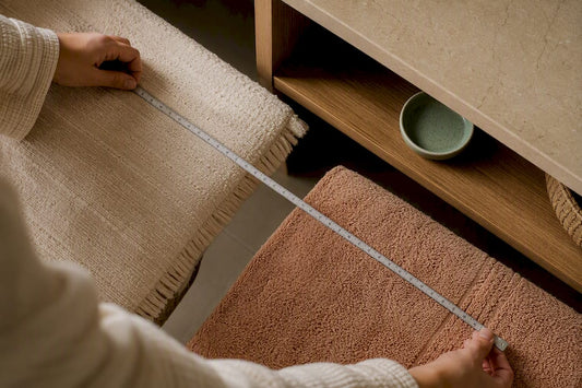 Measuring bath linen dimensions in compact bathroom