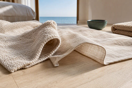 Contrasting terry cotton and linen fabric edges