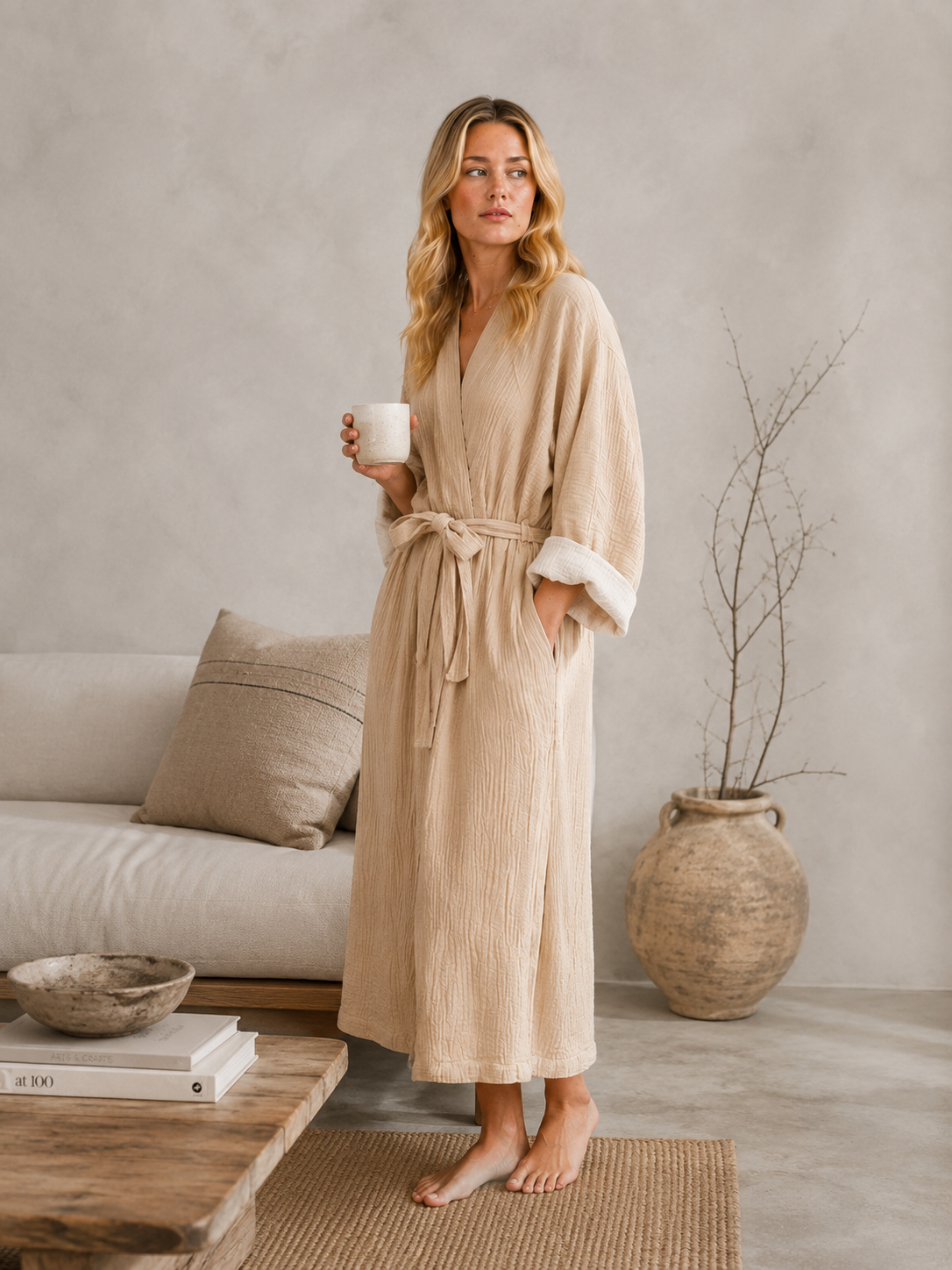 Zen Four-Layer Turkish Cotton Muslin Kimono Robe