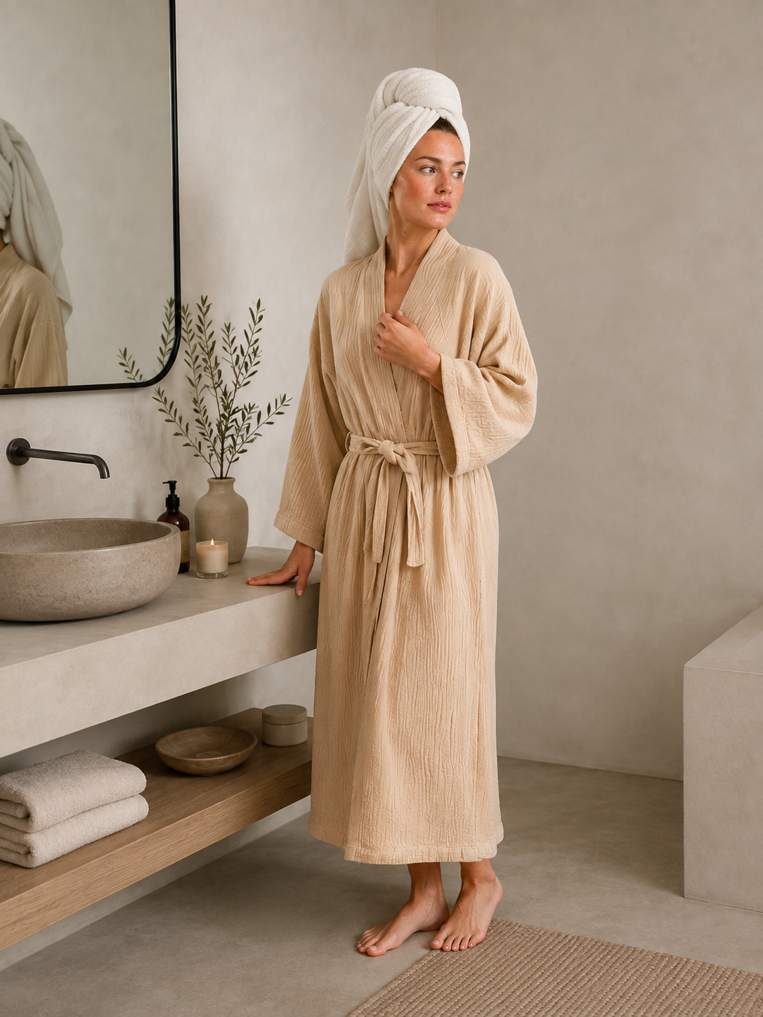 Zen Four-Layer Turkish Cotton Muslin Kimono Robe
