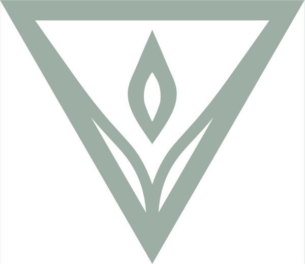 Indijio logo mark — white inverted triangle with leaf and flame motif