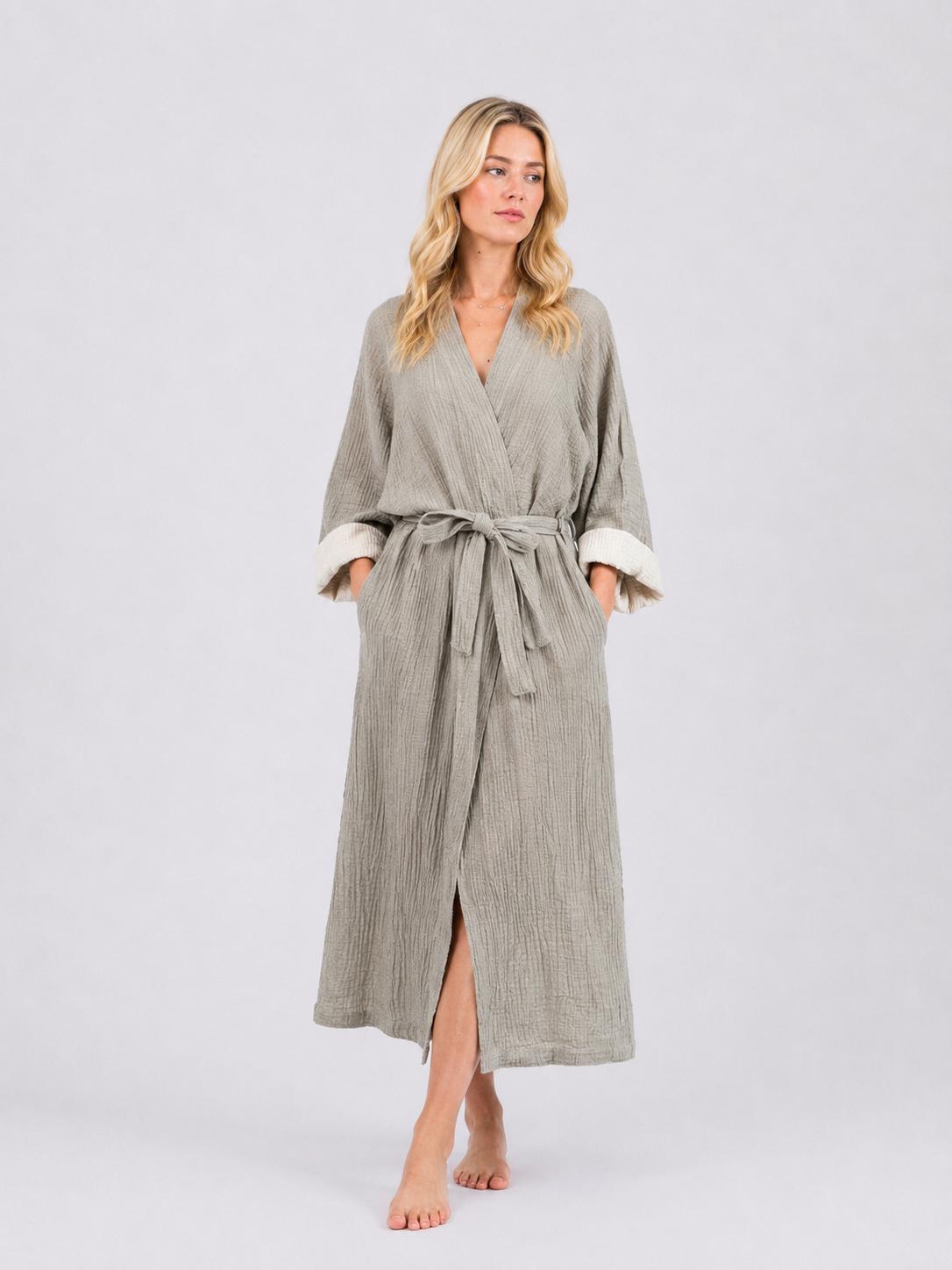 Zen Four-Layer Turkish Cotton Muslin Kimono Robe