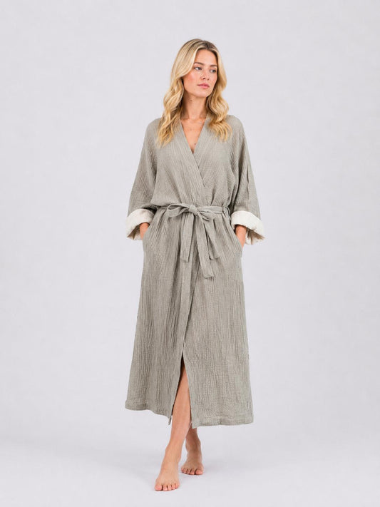 Zen Four-Layer Turkish Cotton Muslin Kimono Robe